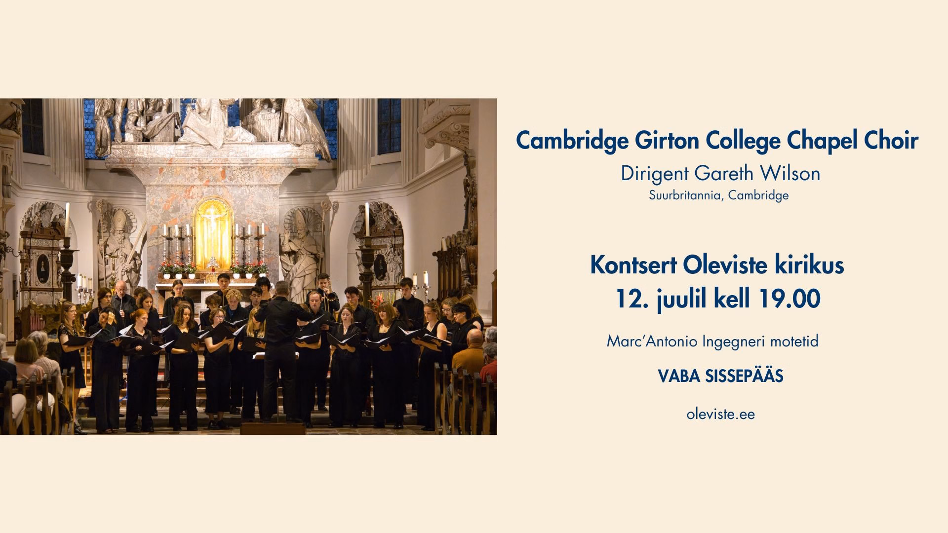 Cambridge Girton College Chapel koori kontsert 12. juuli kell 19.00